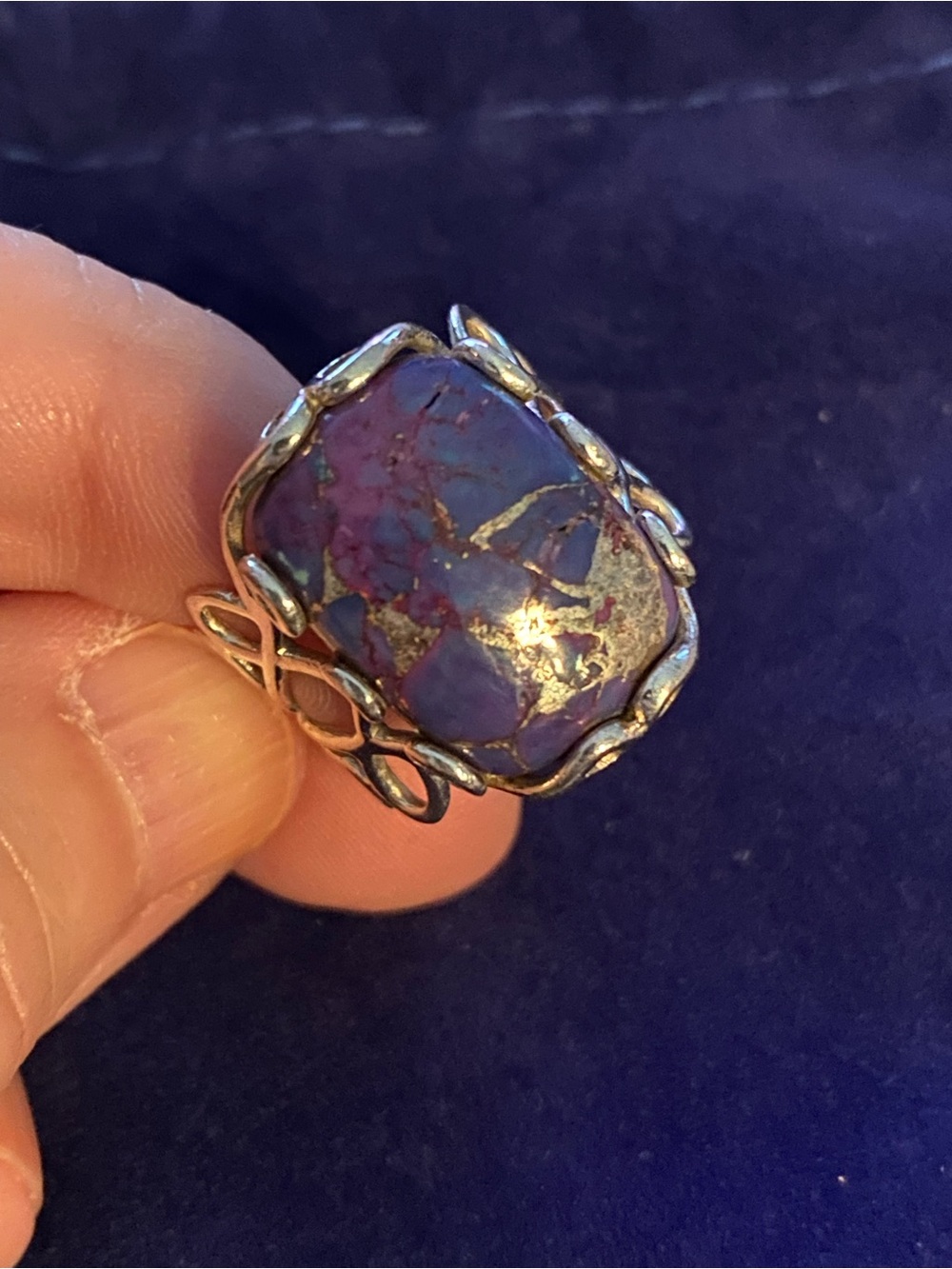 NWT Sterling Silver Purple Cabochon Stone Statement Ring, Size 7